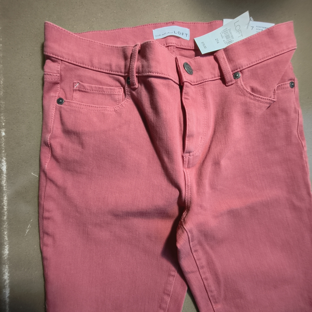 LOFT Ladies Slimming High Waist Jeans In Blushing Pink - Picture 2 of 9